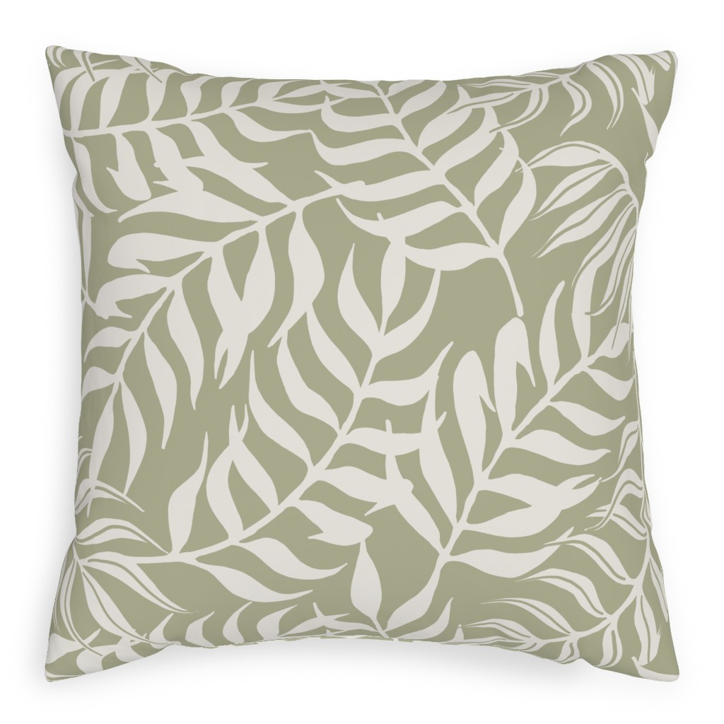 Moving Palms Pillow, Woven, White, 20x20, Double Sided, Green, Sage