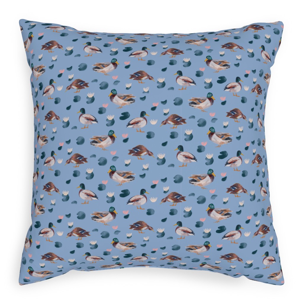 Mallard Ducks Pillow, Woven, White, 20x20, Double Sided, Blue, Blue Pearl