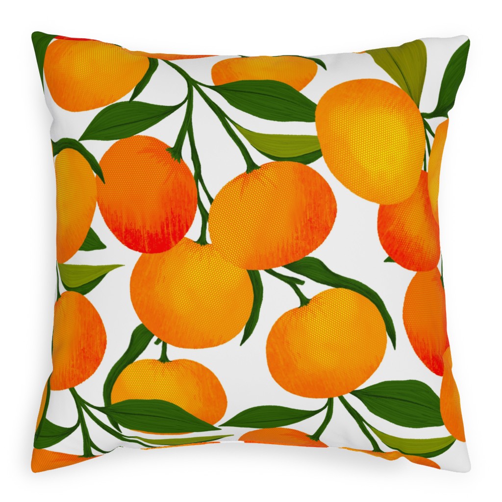 Tangerine Dreams - Orange on White Pillow, Woven, White, 20x20, Double Sided, Orange