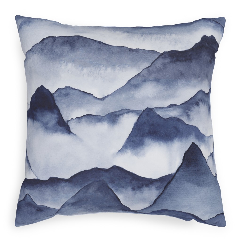 Watercolor Mountains - Blue Pillow, Woven, White, 20x20, Double Sided, Blue, True Blue