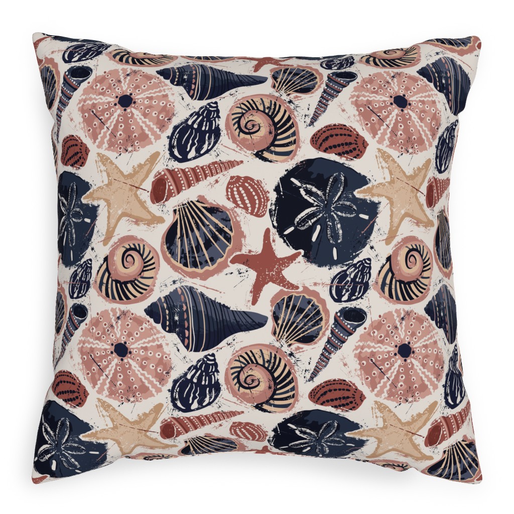 Seashells Pillow, Woven, White, 20x20, Double Sided, Multicolor, Wheat