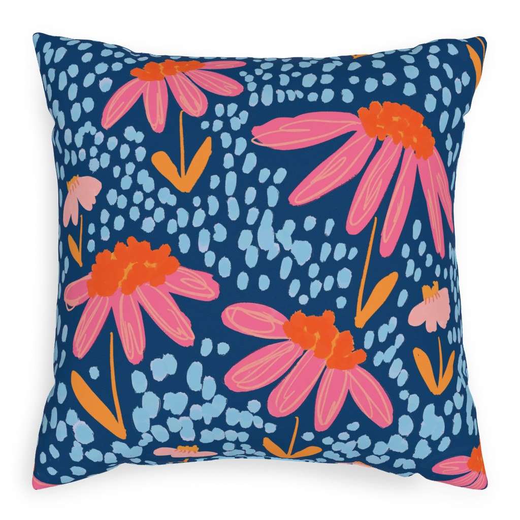 Spring Showers - Blue Pillow, Woven, White, 20x20, Double Sided, Blue, True Blue