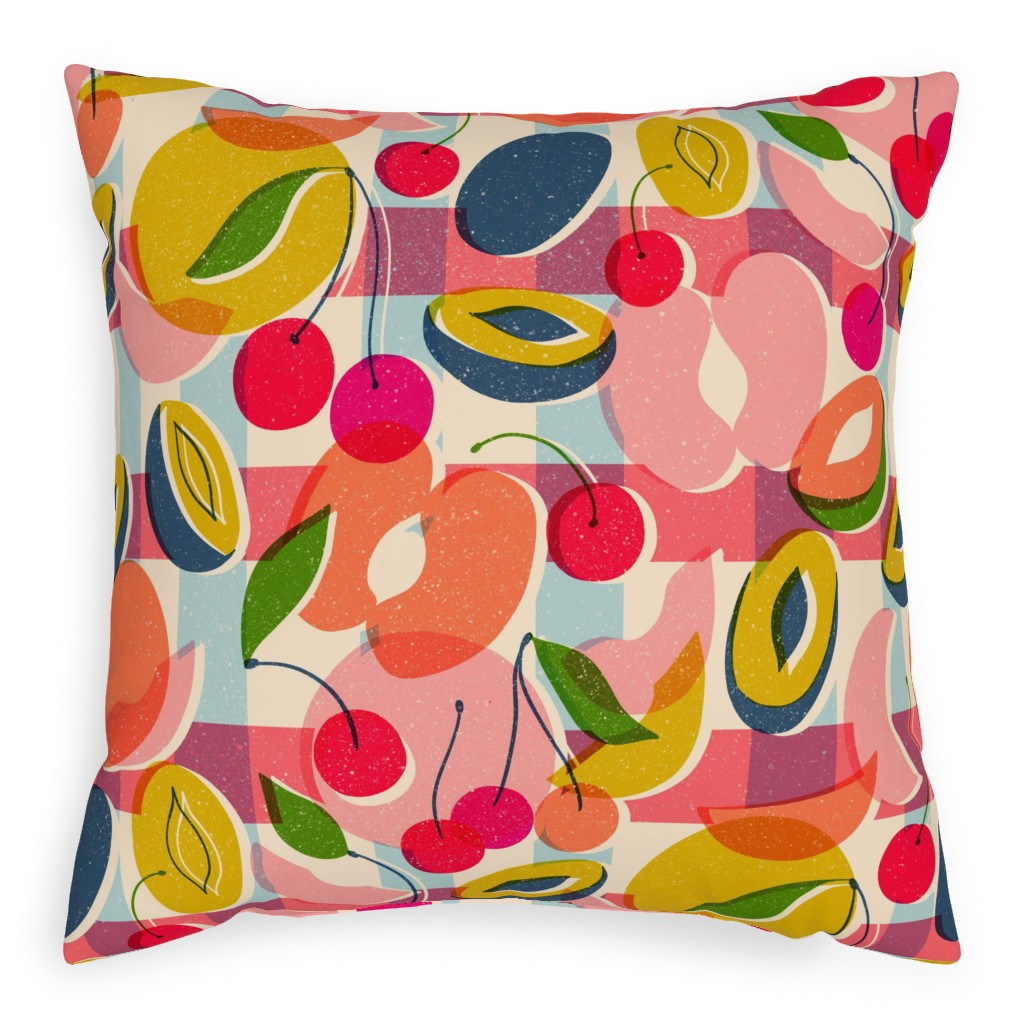 Summer Fruits - Bright Pillow, Woven, White, 20x20, Double Sided, Multicolor