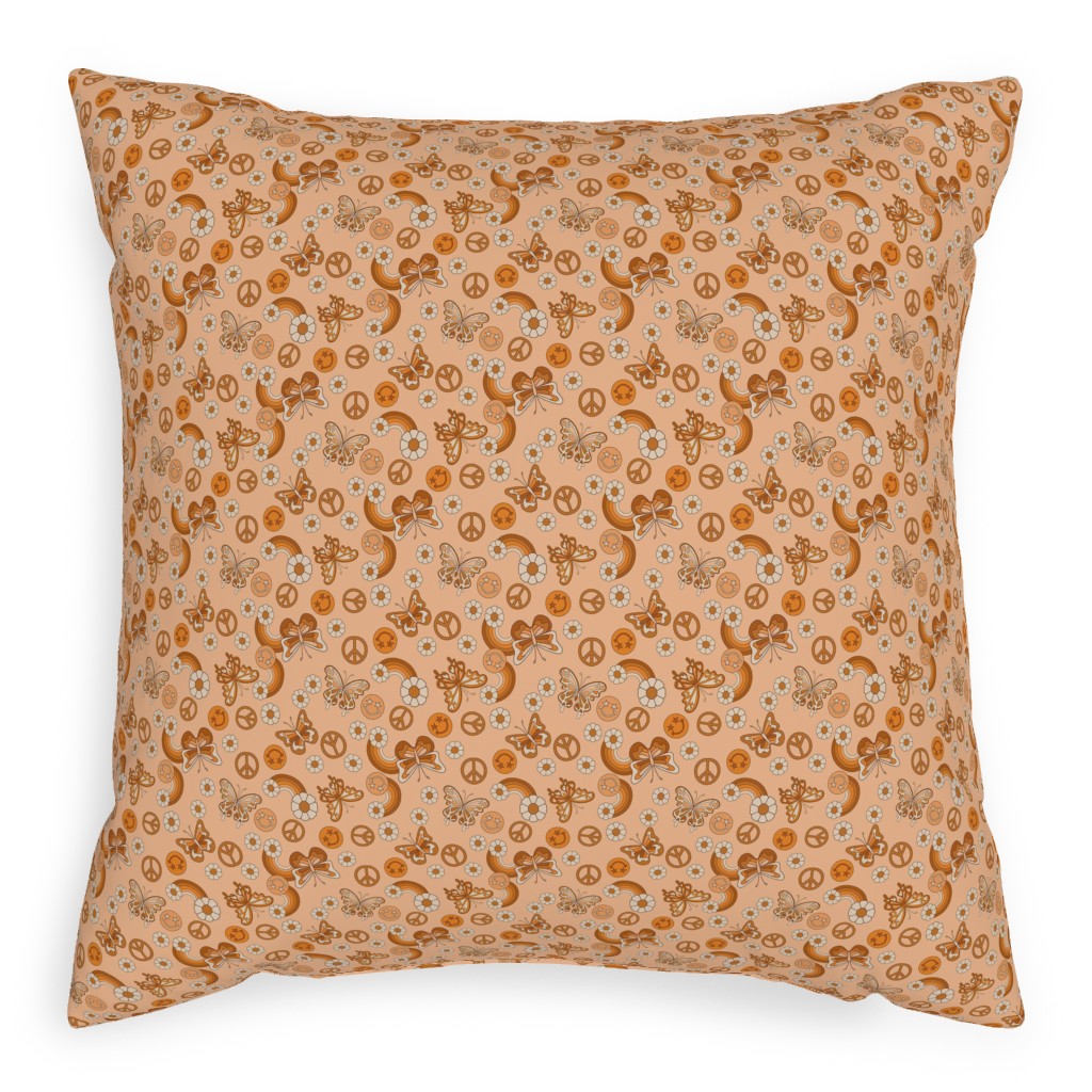 Peace Butterfly Boho - Orange Pillow, Woven, White, 20x20, Double Sided, Orange, Orange