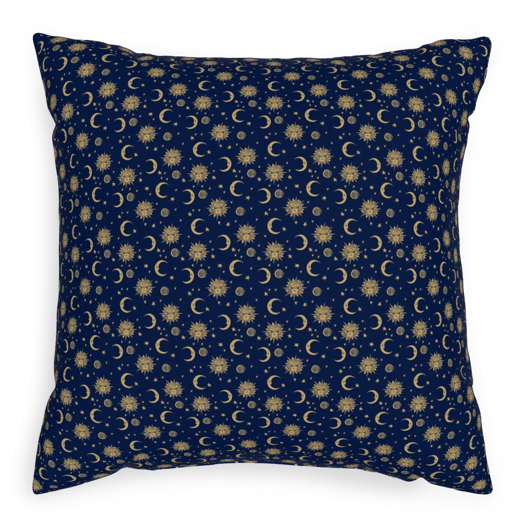 Sun Moon and Stars - Dark Pillow, Woven, White, 20x20, Double Sided, Blue, True Blue