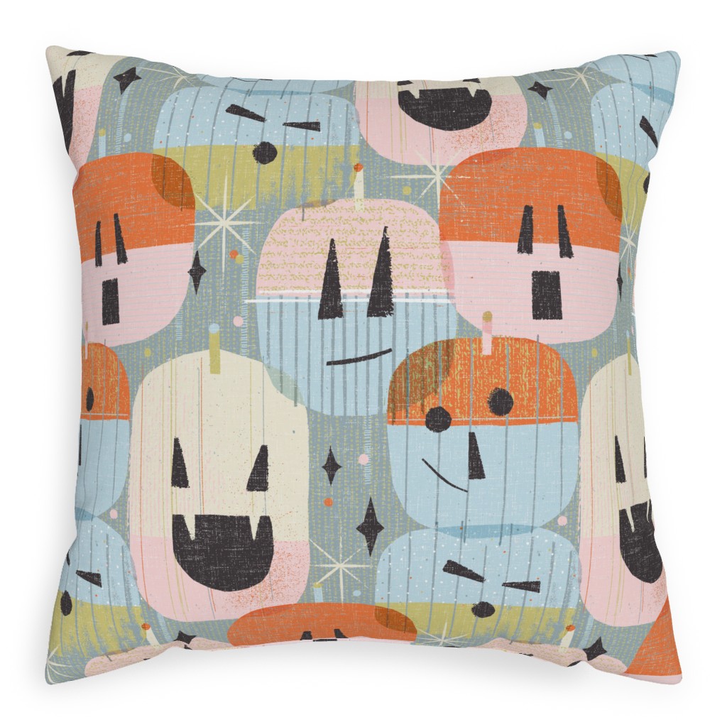 Retro Mod Jack-O-Lanterns -Multi Pillow, Woven, White, 20x20, Double Sided, Multicolor