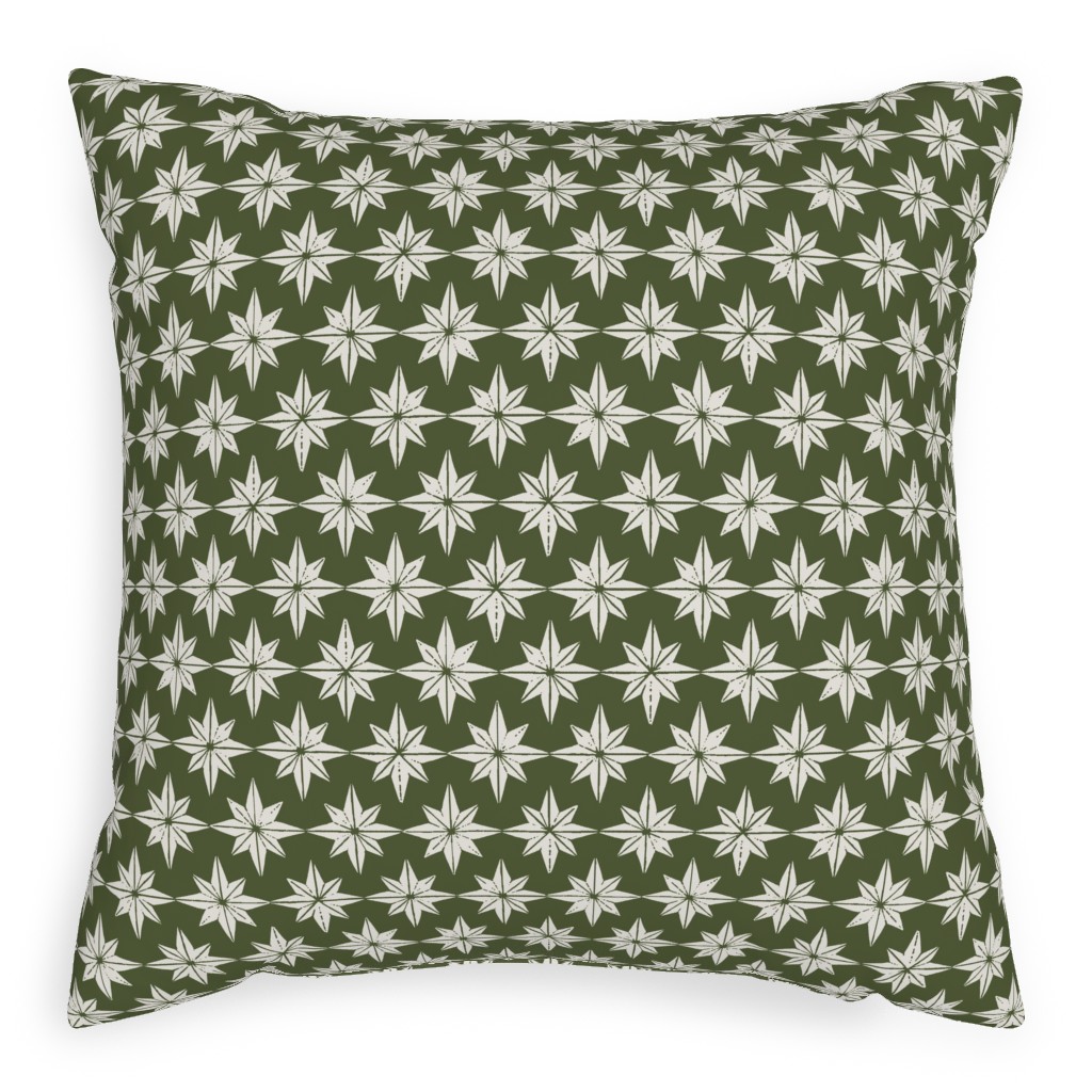 Christmas Star Tiles Pillow, Woven, White, 20x20, Double Sided, Green, Forest