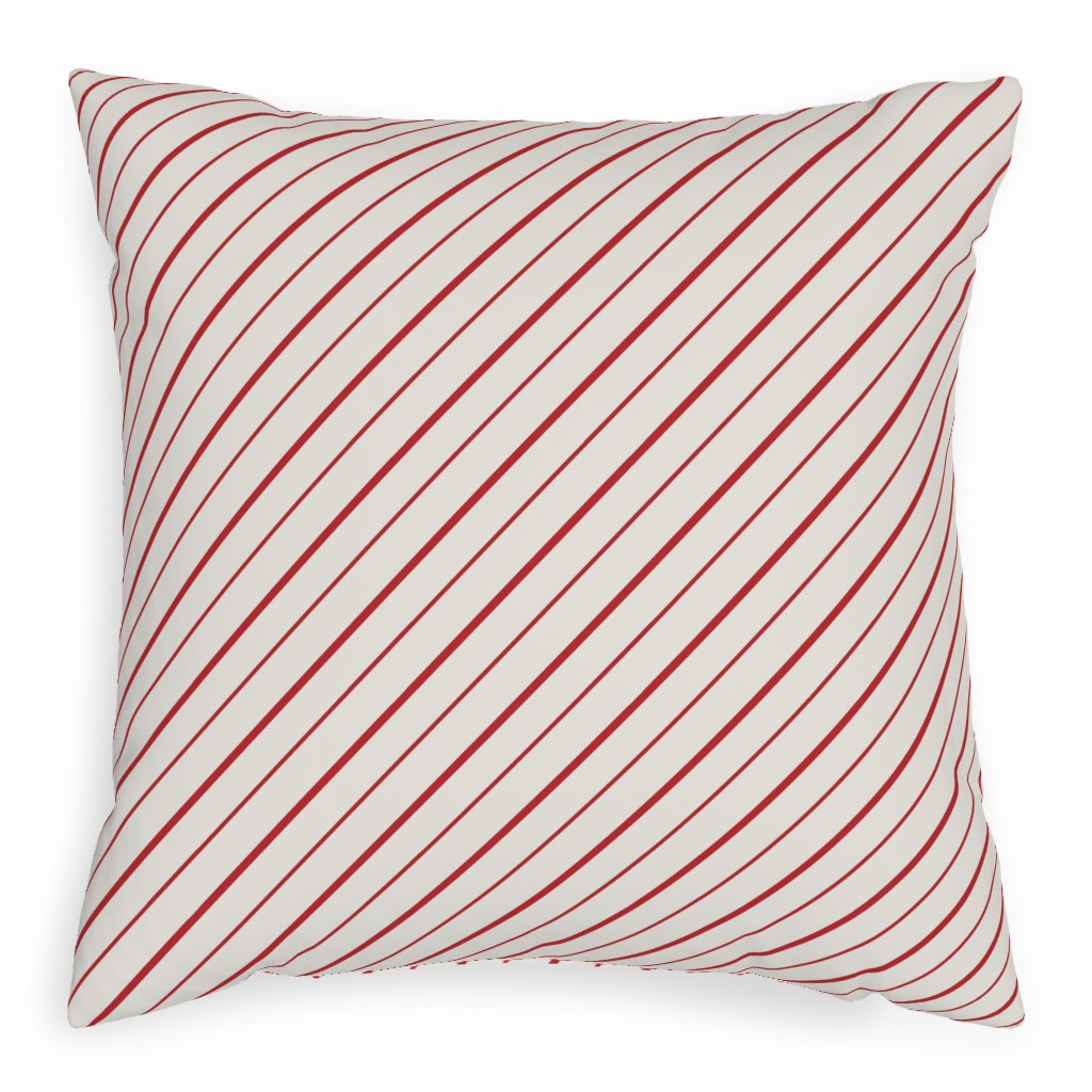 Diagonal Candy Cane Stripes Pillow, Woven, White, 20x20, Double Sided, Red