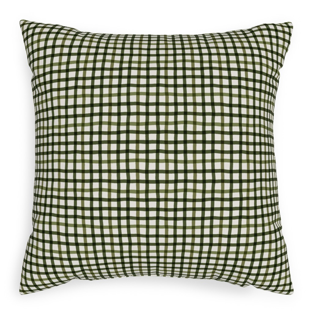 Wobbly Gingham Check Pillow, Woven, White, 20x20, Double Sided, Green, Pine