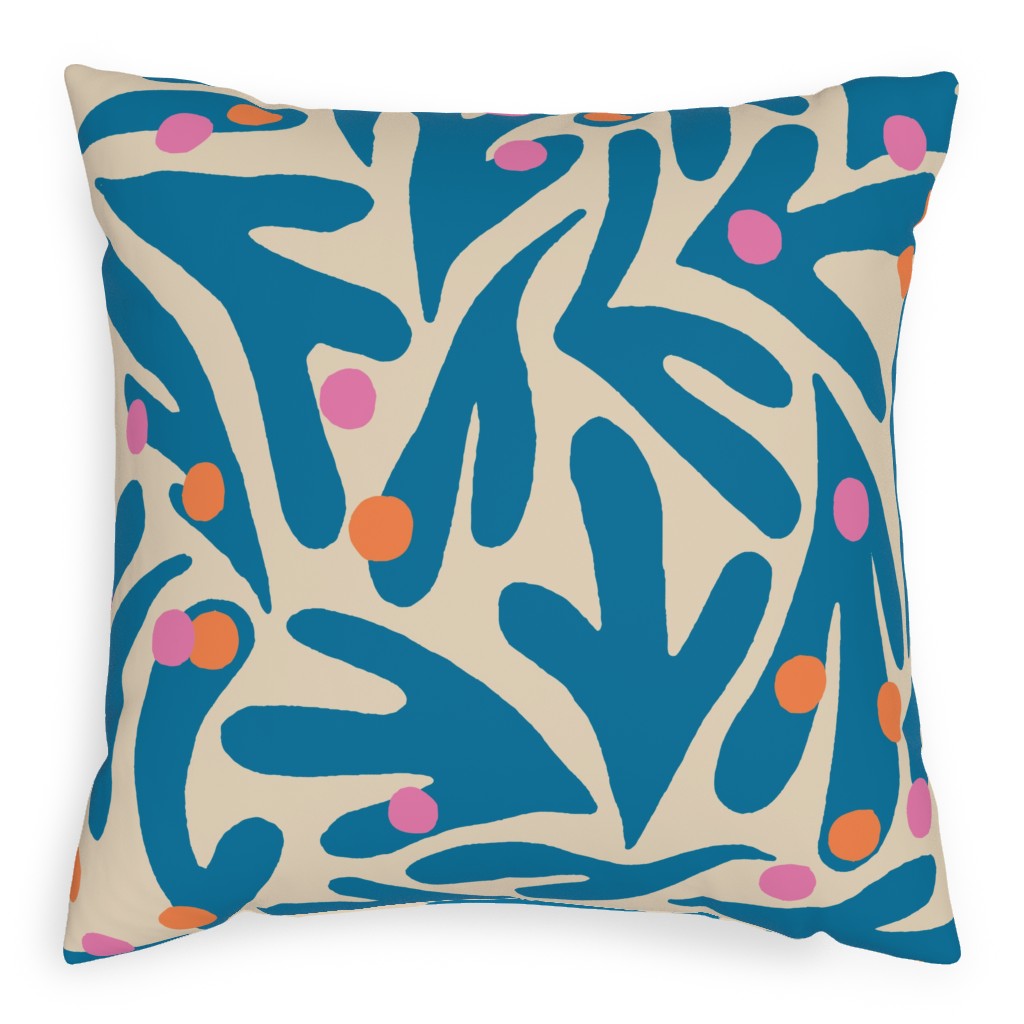 Funky Floral - Blue and White Pillow, Woven, White, 20x20, Double Sided, Blue