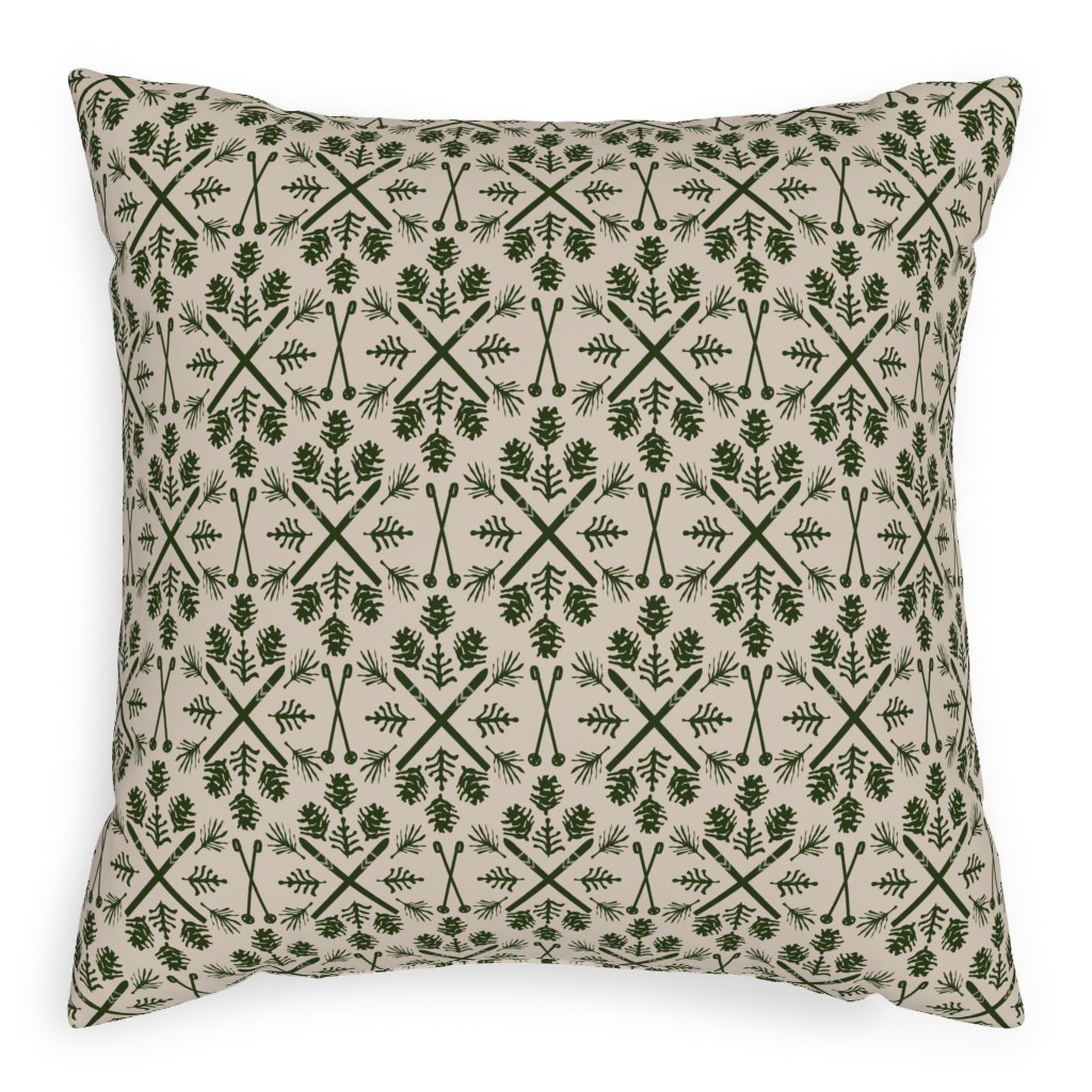 Winter Ski Season - Pine and Tan Pillow, Woven, White, 20x20, Double Sided, Green, Classic Green