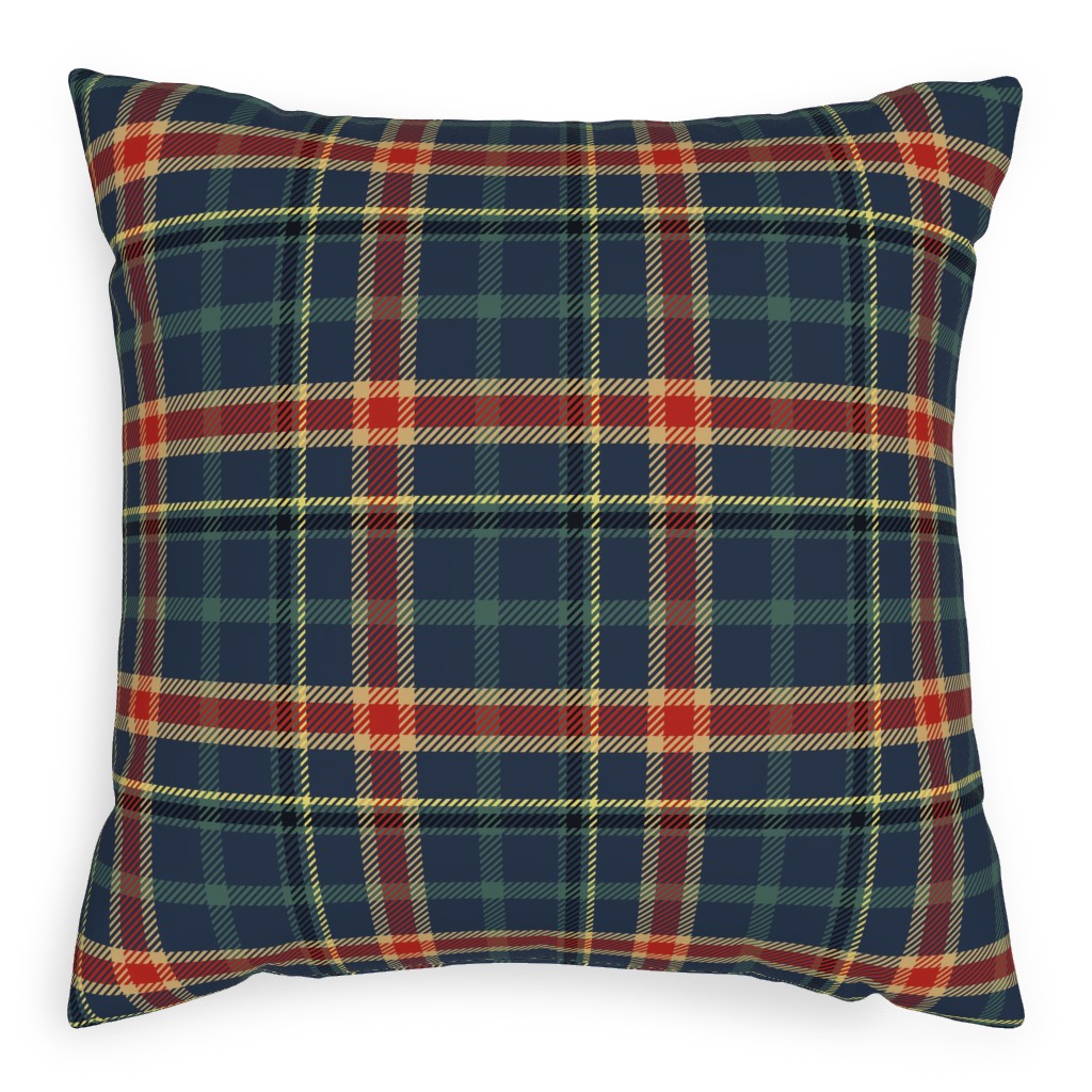 Navy Blue and Pine Plaid Pillow, Woven, White, 20x20, Double Sided, Multicolor