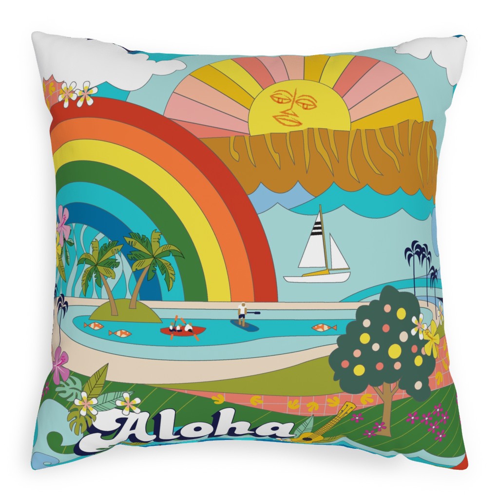 Aloha, Anuenue! - Multi Pillow, Woven, White, 20x20, Double Sided, Multicolor