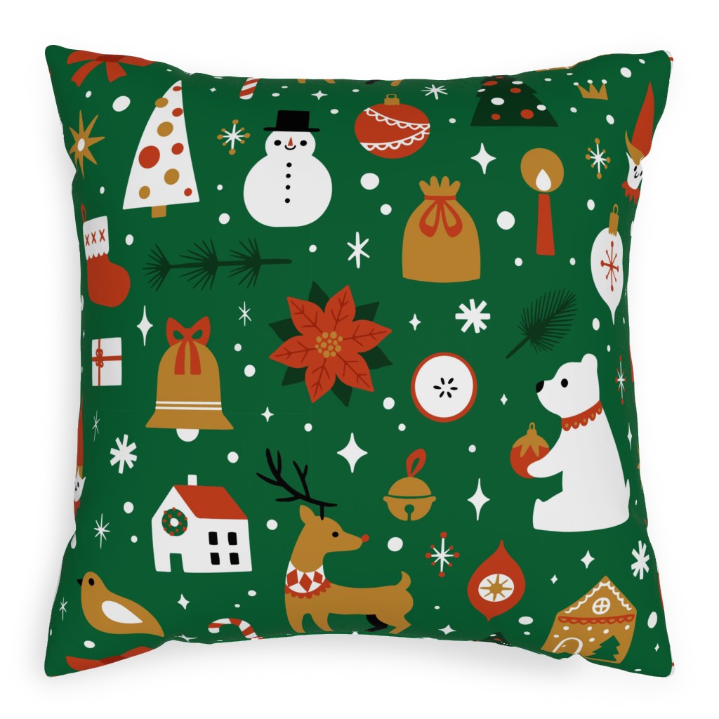 Traditional Christmas - Green Pillow, Woven, White, 20x20, Double Sided, Multicolor