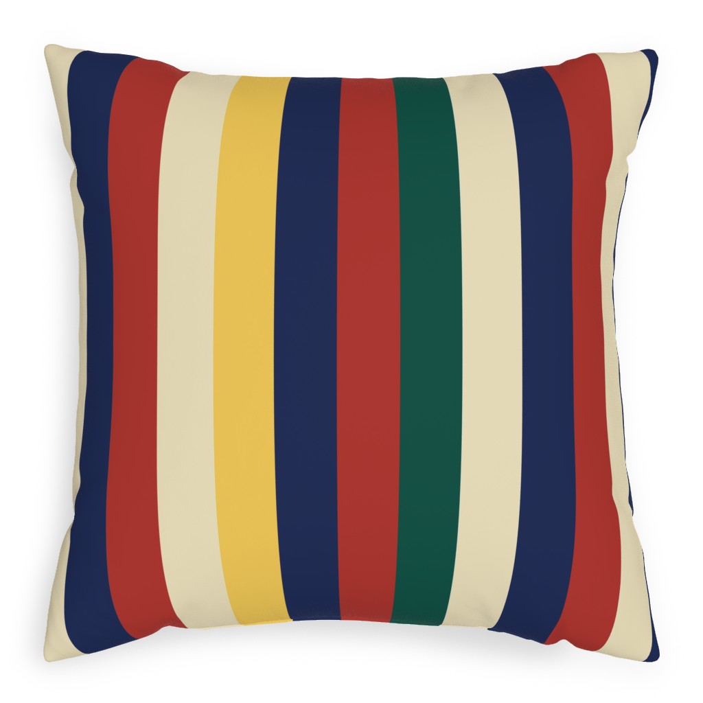 Camping Stripe Vertical - Multi Pillow, Woven, White, 20x20, Double Sided, Multicolor