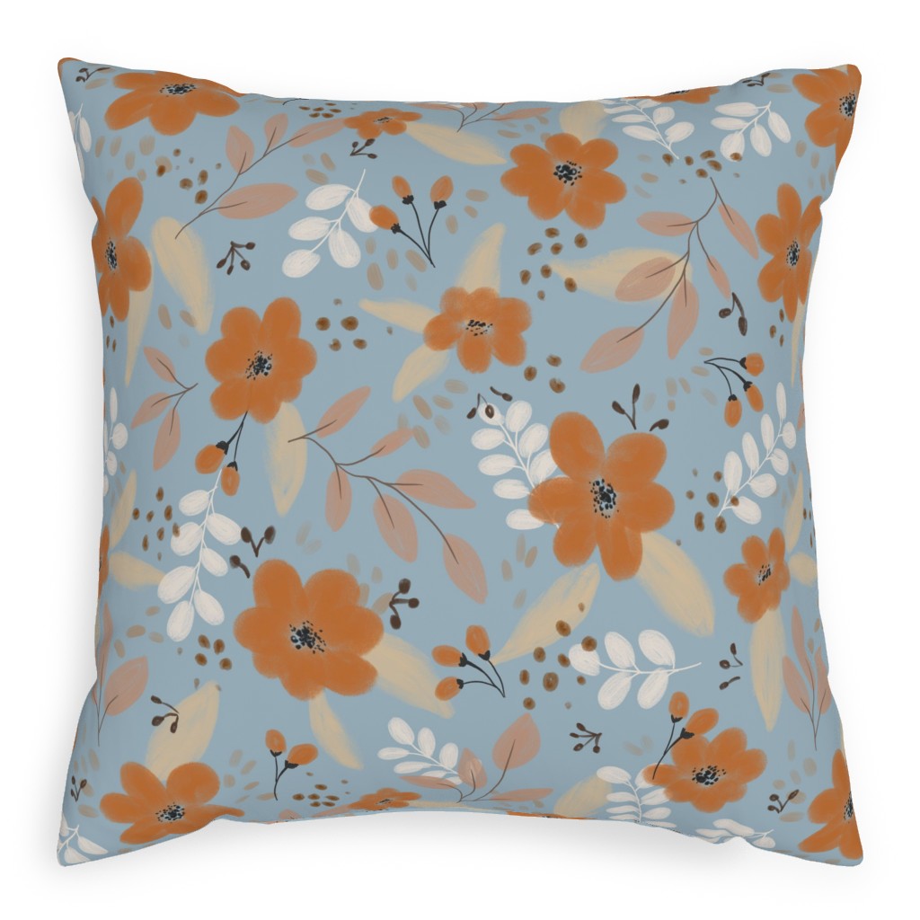 Fall Florals Pillow, Woven, White, 20x20, Double Sided, Blue, Cool Gray