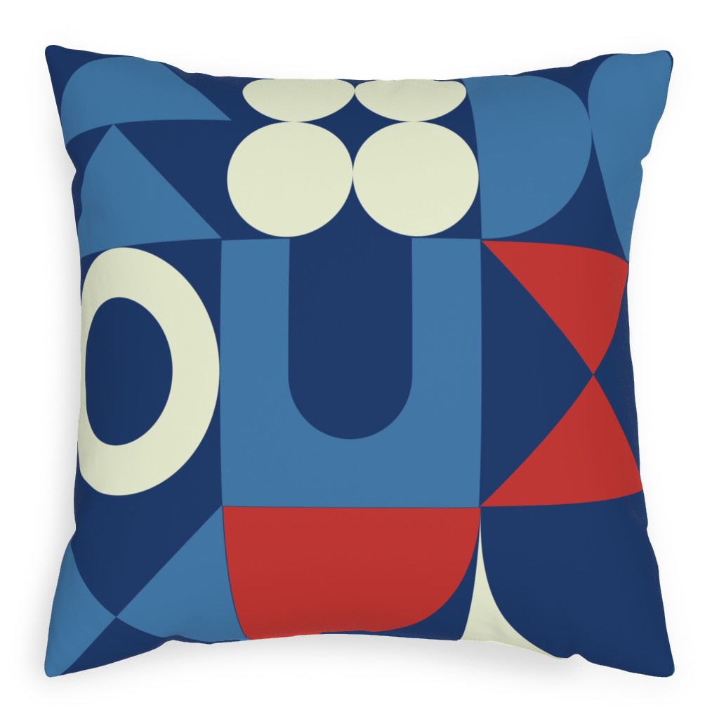 Abstract Shapes - Red, White and Blue Pillow, Woven, White, 20x20, Double Sided, Multicolor