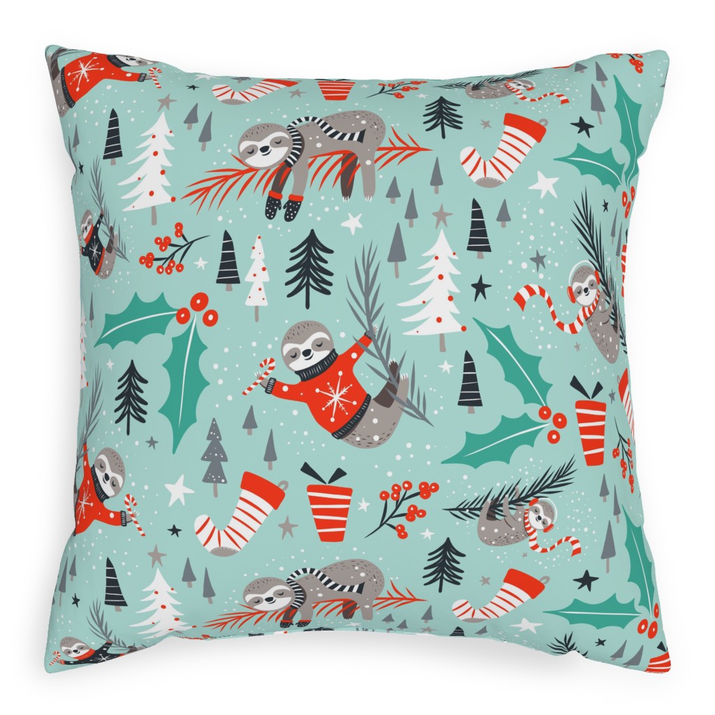 Slothy Holidays Pillow, Woven, White, 20x20, Double Sided, Multicolor, Oasis