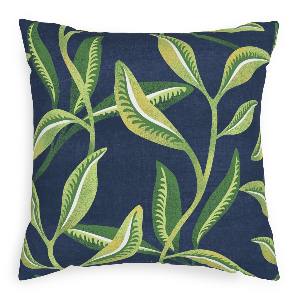 Leafy Vines - Green Pillow, Woven, White, 20x20, Double Sided, Green