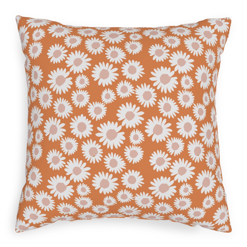 Boho Daisies - Flowers - Muted Orange and Blush Pillow, Woven, White, 20x20, Double Sided, Orange