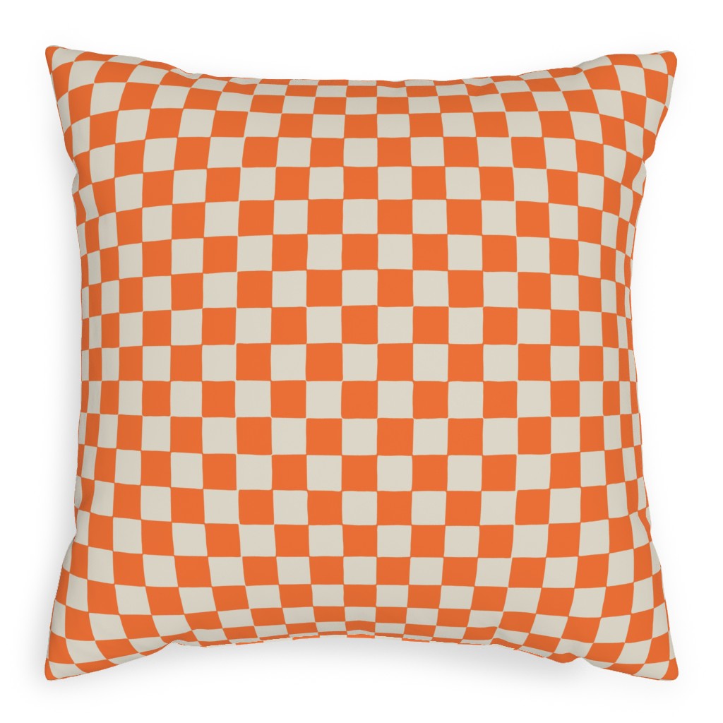 Retro Checkerboard - Bright Orange Pillow, Woven, White, 20x20, Double Sided, Orange