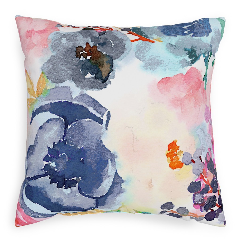 Spring Dreams - Watercolor Floral - Multi Pillow, Woven, White, 20x20, Double Sided, Multicolor