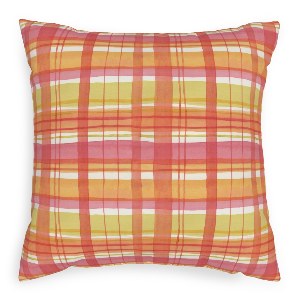 Summer Plaid Pillow, Woven, White, 20x20, Double Sided, Multicolor
