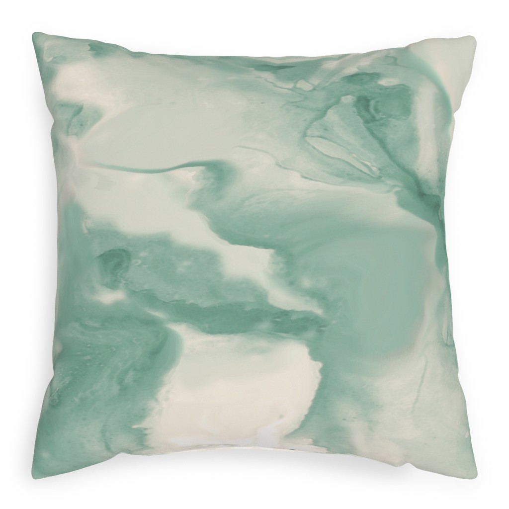 Abstract Watercolor Marble Pillow, Woven, White, 20x20, Double Sided, Green
