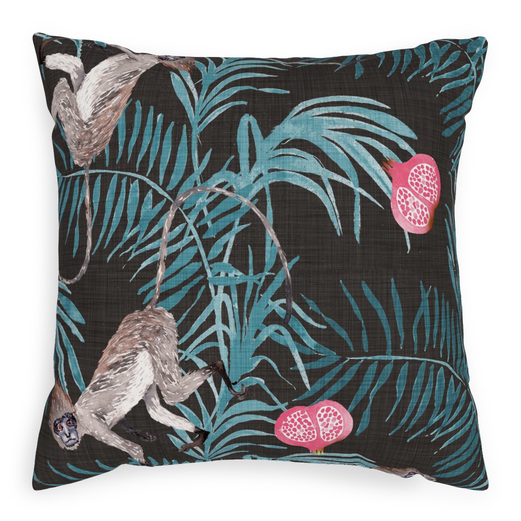 Fruity Monkeys - Onyx Pillow, Woven, White, 20x20, Double Sided, Multicolor