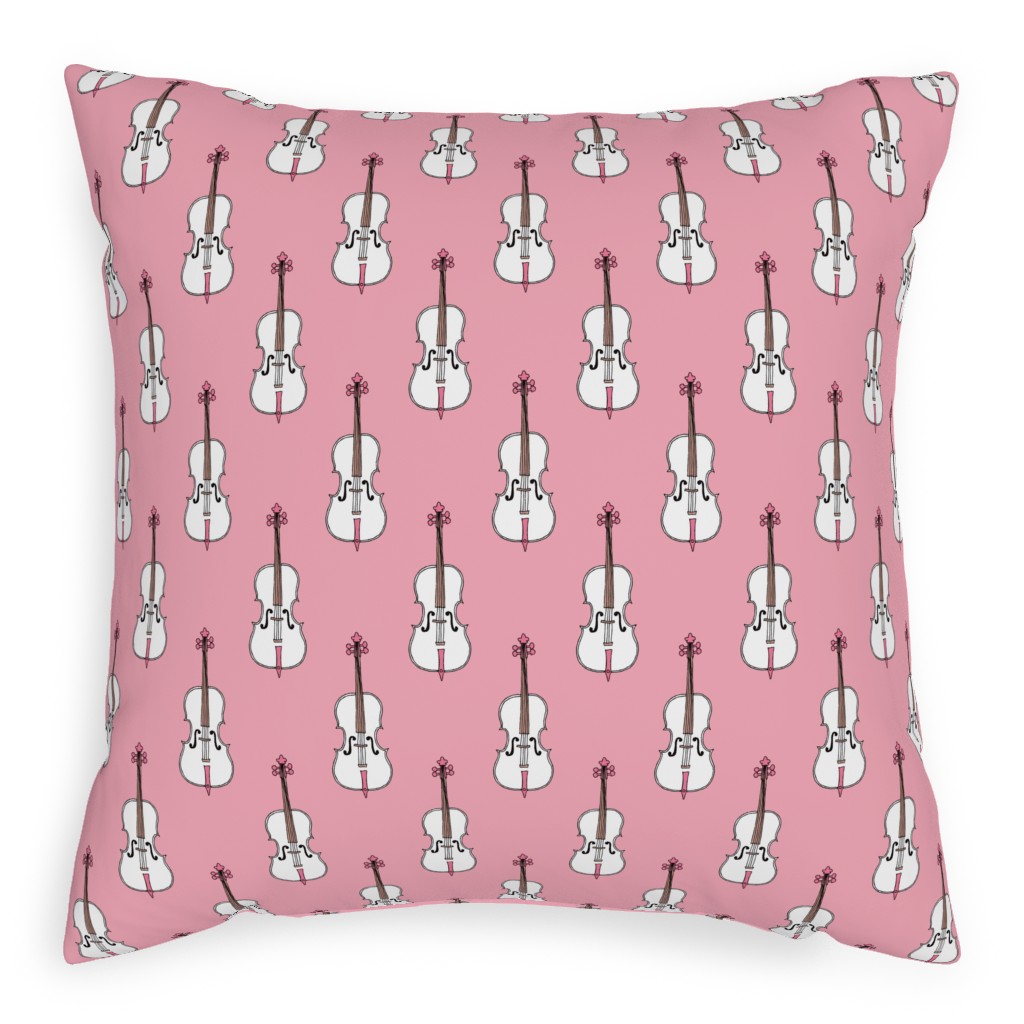 Violins - Pink Pillow, Woven, White, 20x20, Double Sided, Pink