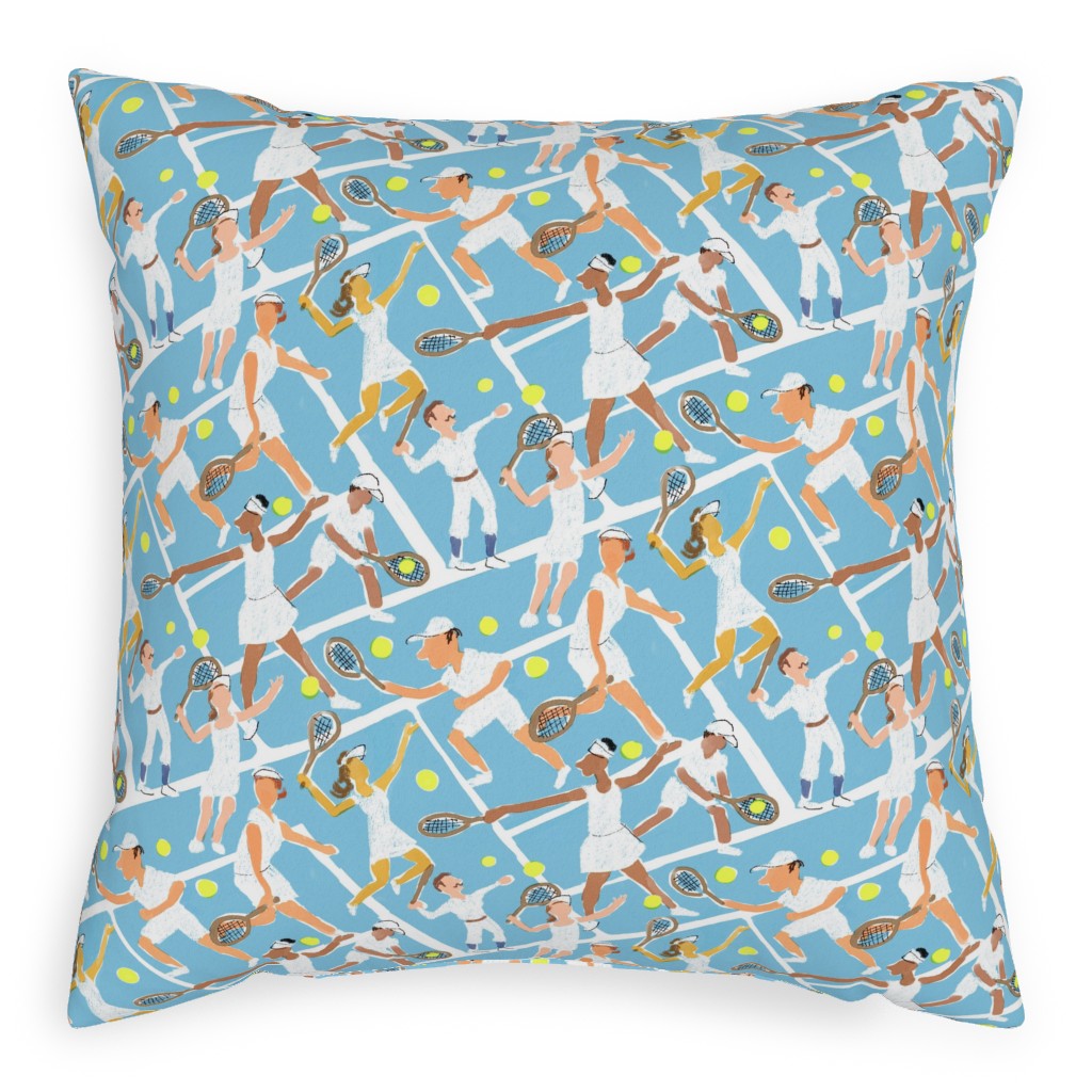 Tennis Whites Watercolor - Blue Pillow, Woven, White, 20x20, Double Sided, Multicolor