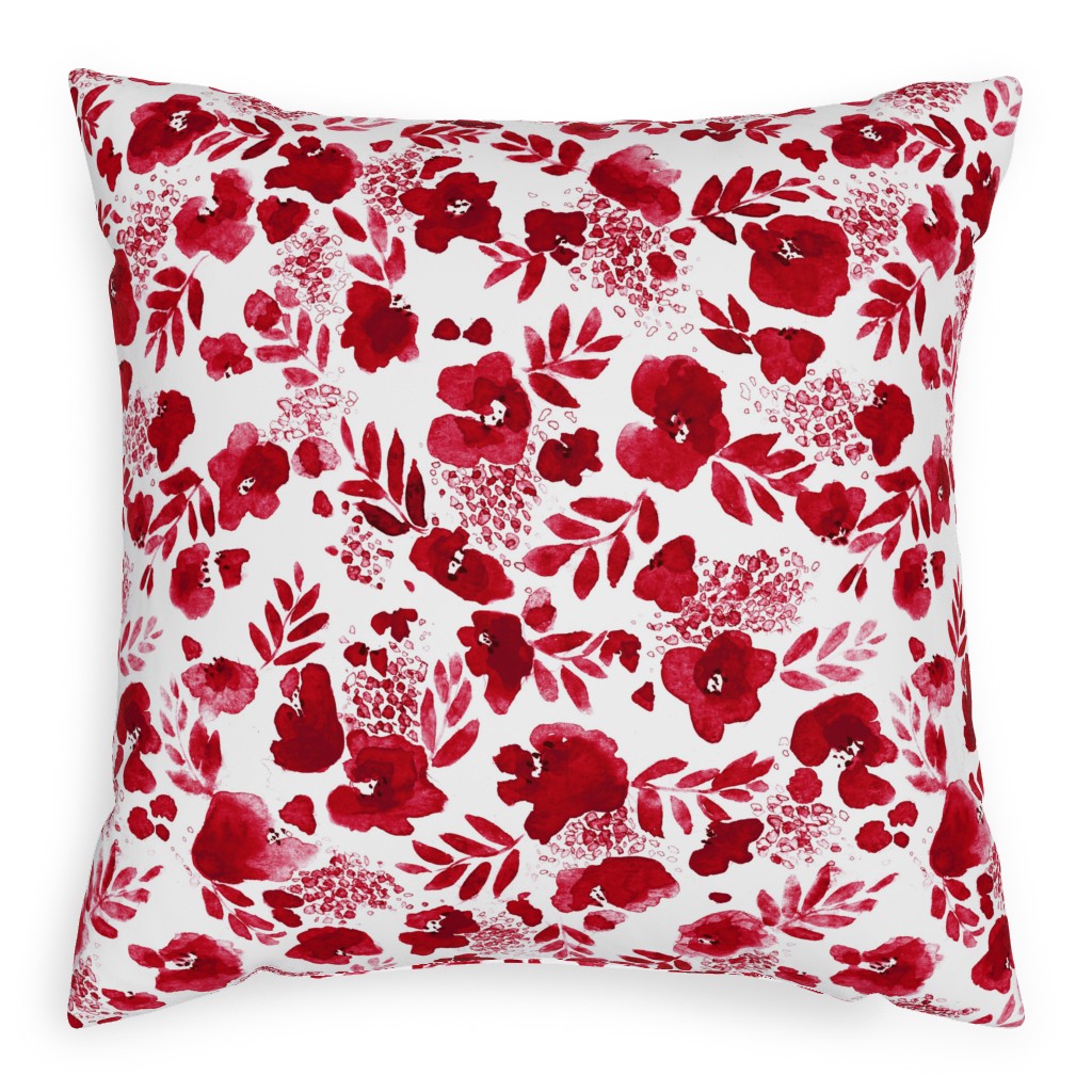 Floret Floral - Red Pillow, Woven, White, 20x20, Double Sided, Red