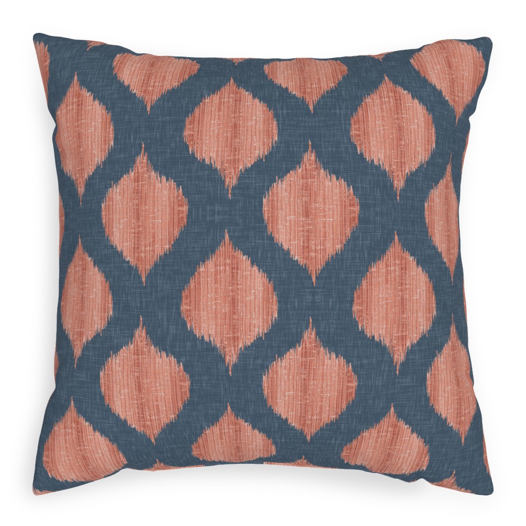 Lela Ikat - Navy and Coral Pillow, Woven, White, 20x20, Double Sided, Blue