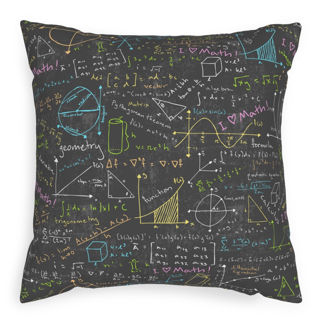 Math Lessons Pillow, Woven, White, 20x20, Double Sided, Multicolor