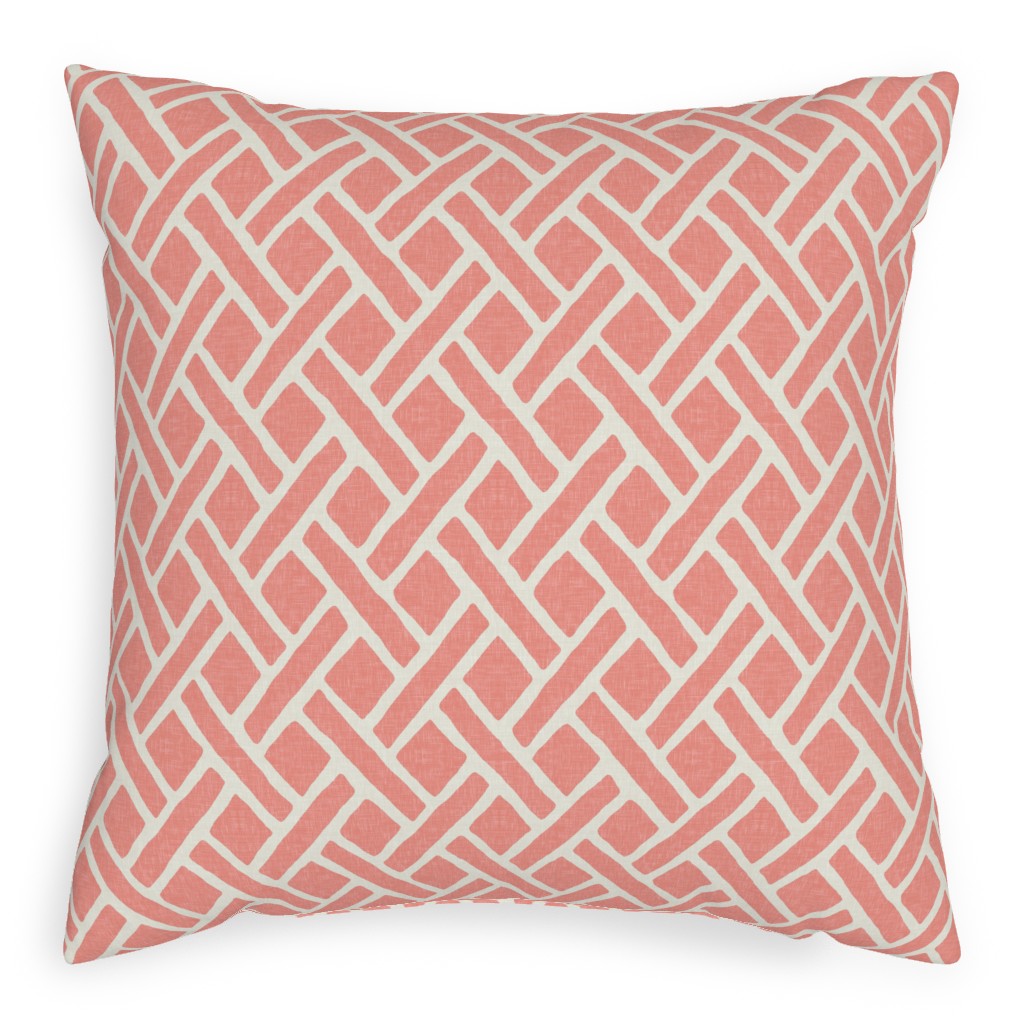 Lattice - Light Coral Pillow, Woven, White, 20x20, Double Sided, Pink, Bright Pink