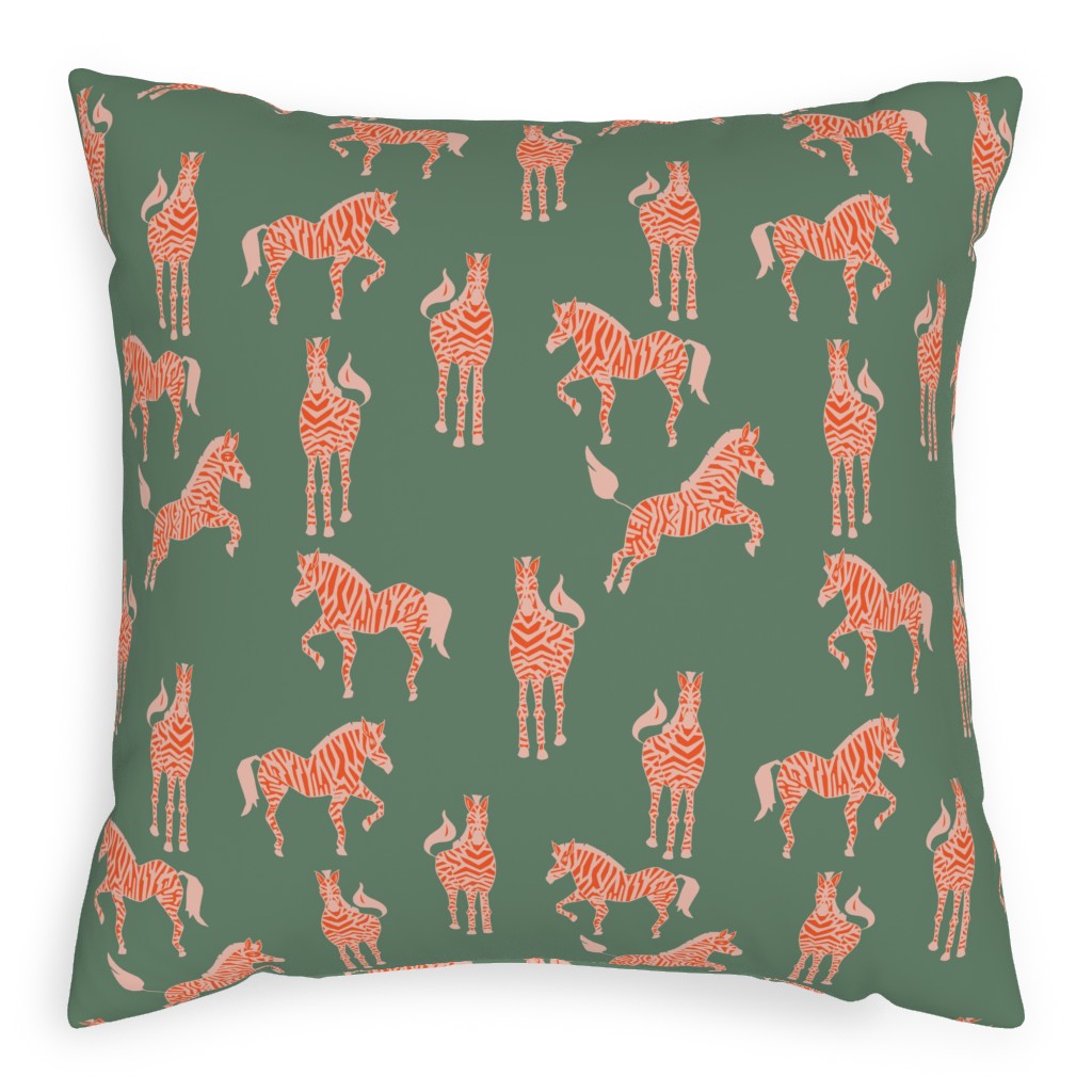 Zebra - Green and Pink Pillow, Woven, White, 20x20, Double Sided, Green, Classic Green