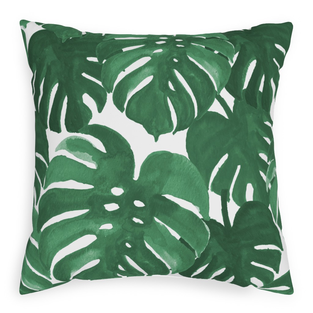 Tropical Palms - Green Pillow, Woven, White, 20x20, Double Sided, Green