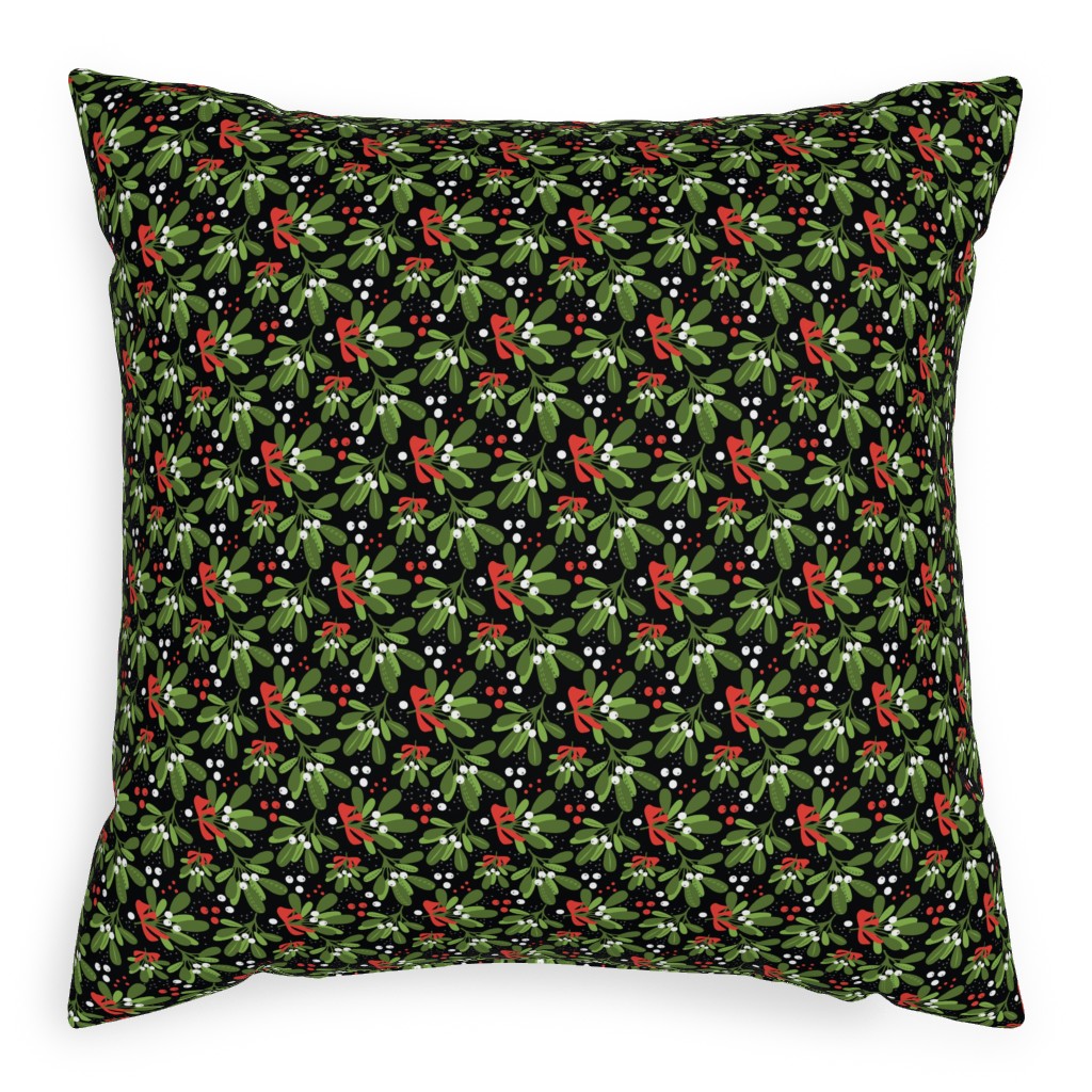 Mistletoe Night on Black Pillow, Woven, White, 20x20, Double Sided, Multicolor