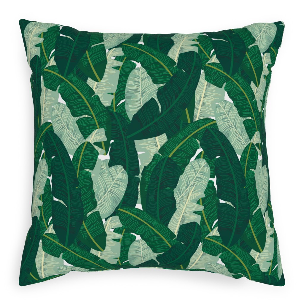 Classic Banana Leaves in Palm Springs Green Pillow, Woven, White, 20x20, Double Sided, Green