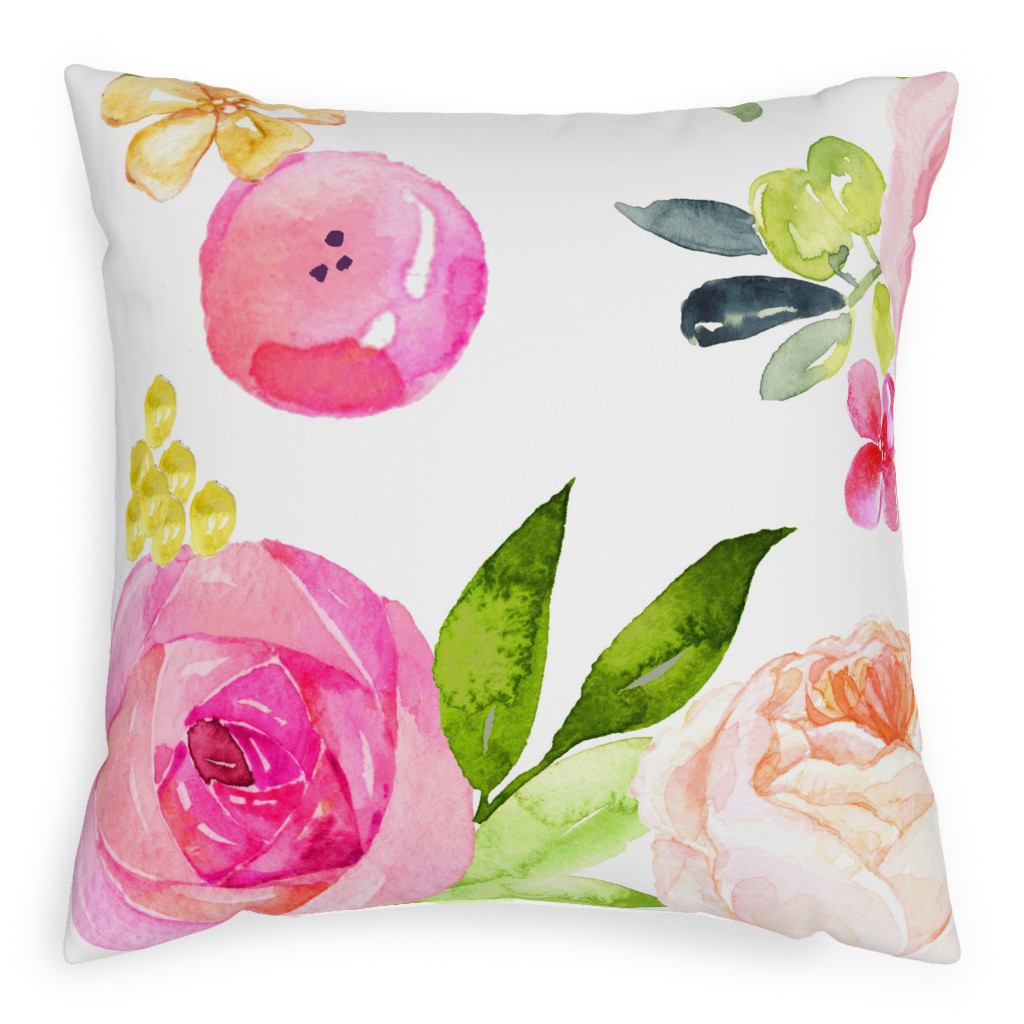 Spring Peonies, Roses, and Poppies - Pink Pillow, Woven, White, 20x20, Double Sided, Pink