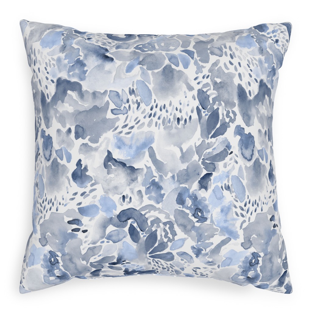 Happy Abstract Watercolor Pillow, Woven, White, 20x20, Double Sided, Blue