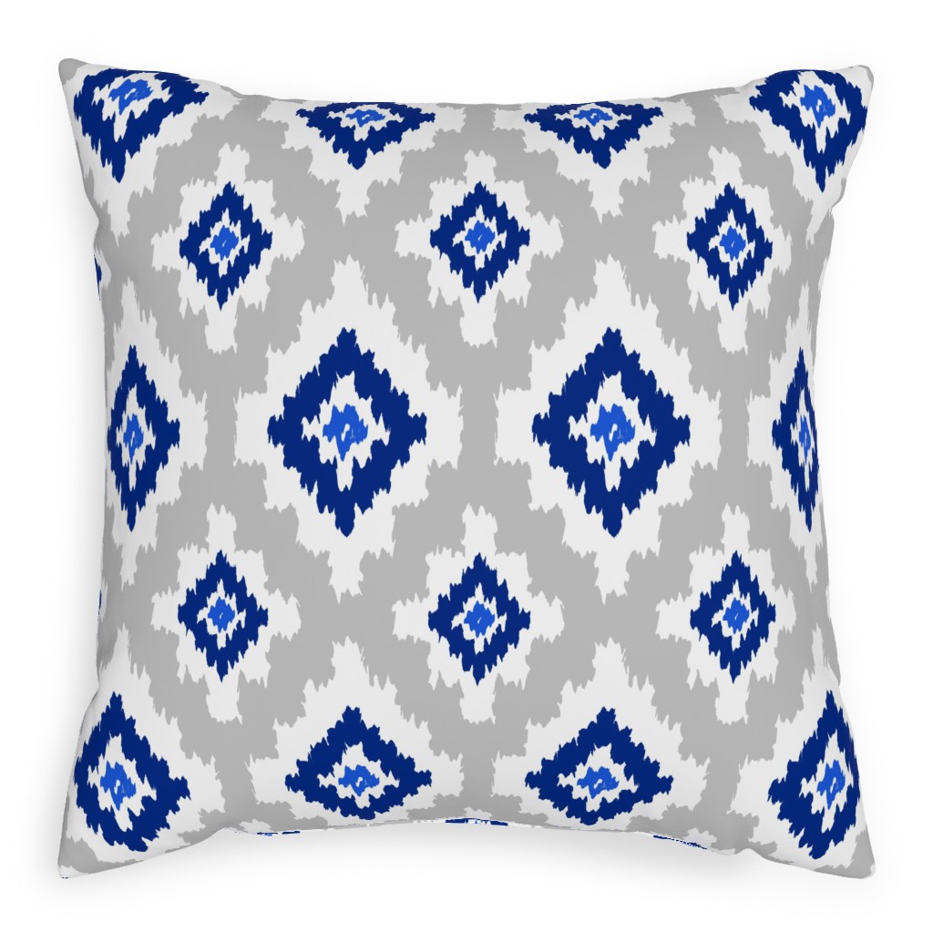 Boho Ikat in Blue & Grey Pillow, Woven, White, 20x20, Double Sided, Blue