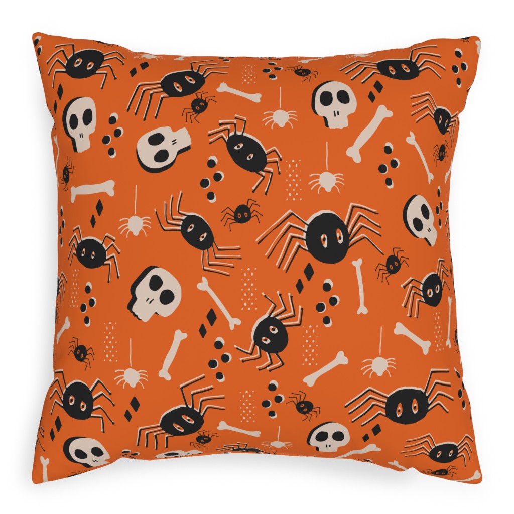 Vintage Halloween - Orange and Black Pillow, Woven, White, 20x20, Double Sided, Orange