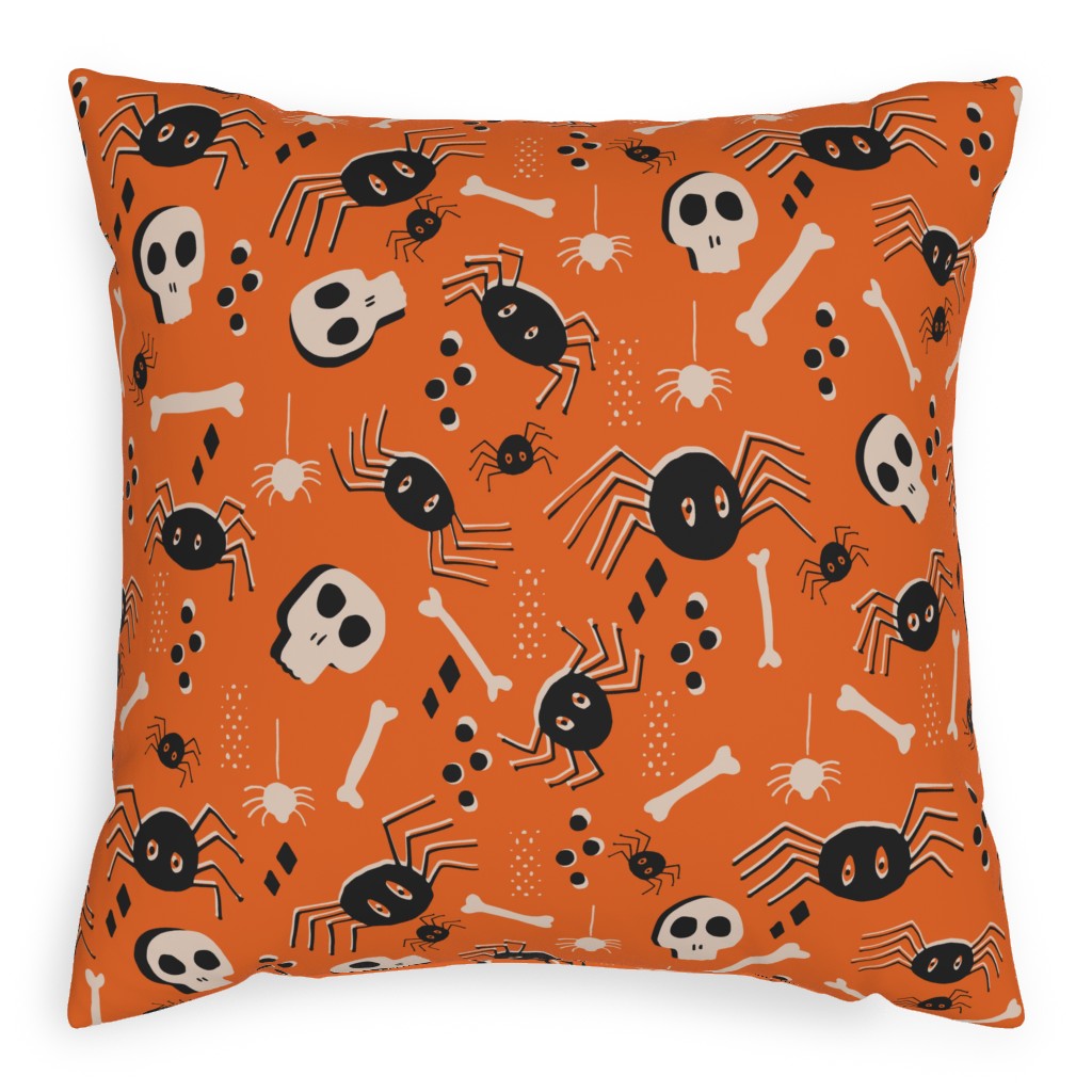 Vintage Halloween - Orange and Black Pillow, Woven, White, 20x20, Double Sided, Orange, Orange