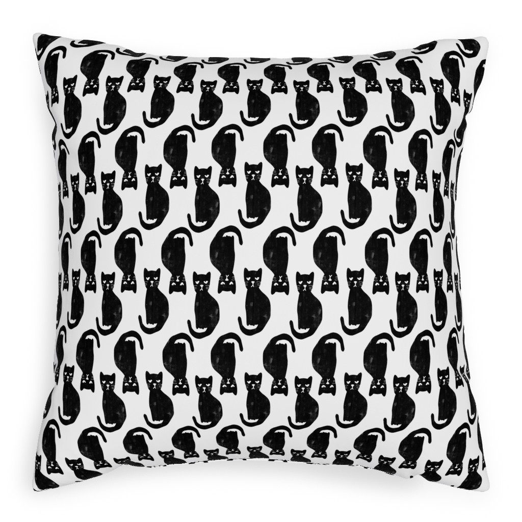 Black Cat Pillow, Woven, White, 20x20, Double Sided, Black, Black