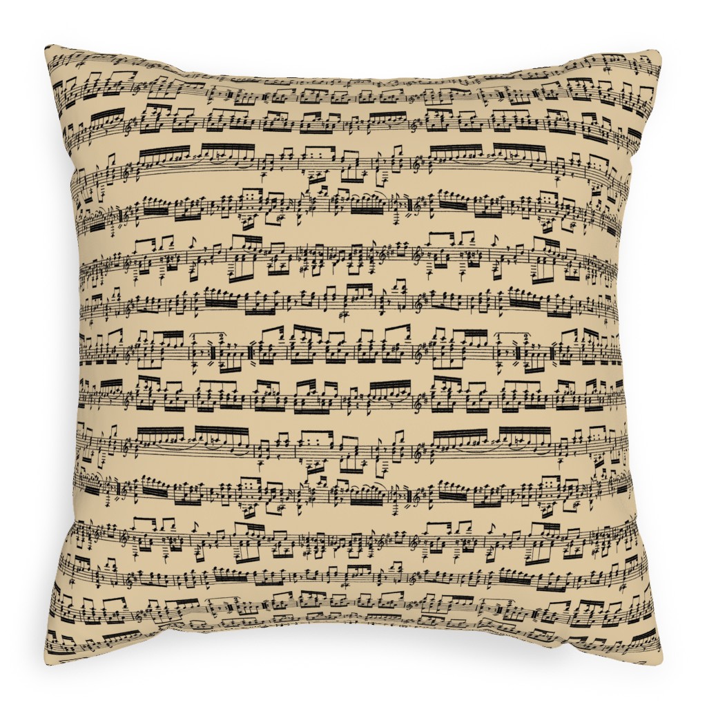 Sheet Music Pillow, Woven, White, 20x20, Double Sided, Yellow