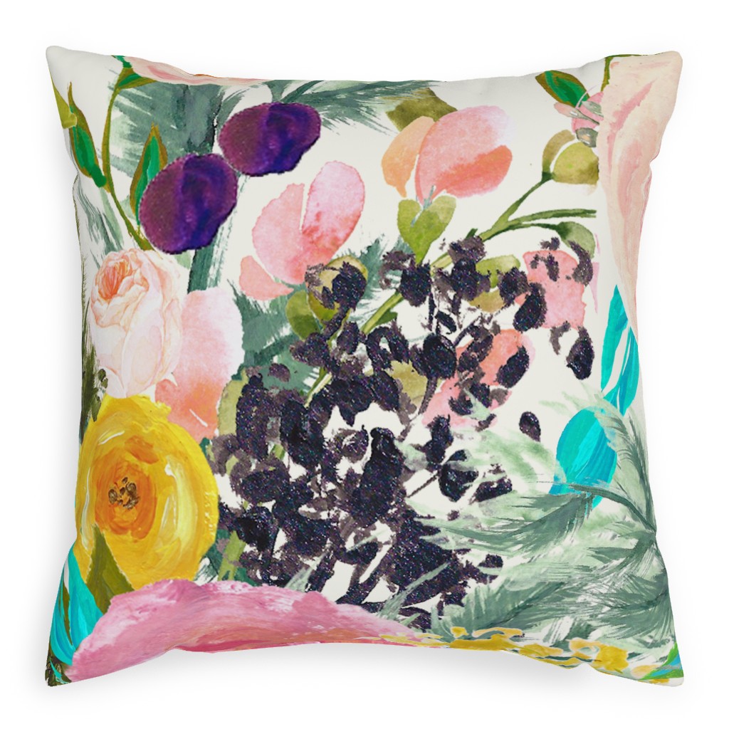 Autumn Blooms - Bright Pillow, Woven, White, 20x20, Double Sided, Multicolor