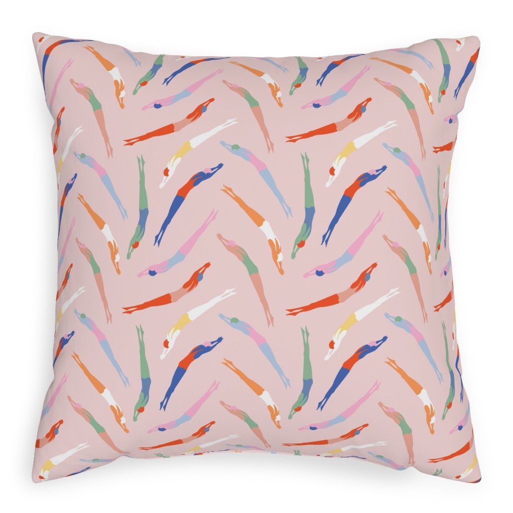 Art Deco Divers - Pink Pillow, Woven, White, 20x20, Double Sided, Pink, Bright Pink