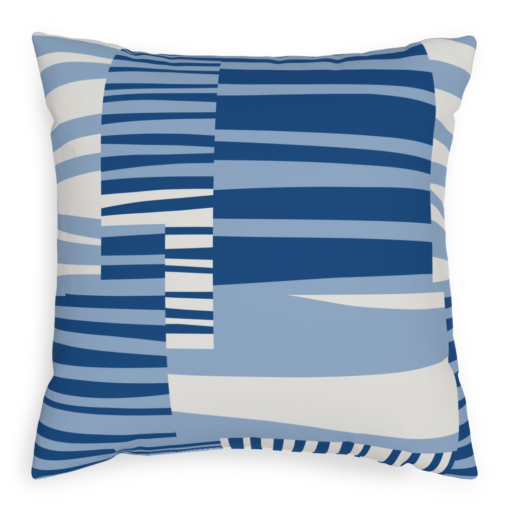 Twiggy Stripes Pillow, Woven, White, 20x20, Double Sided, Blue, Light Blue