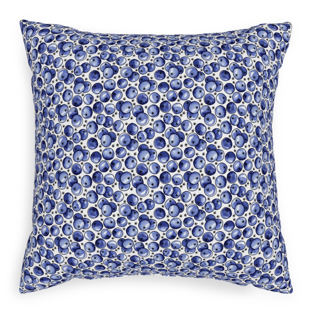Watercolor Blueberries Pillow, Woven, White, 20x20, Double Sided, Blue, True Blue